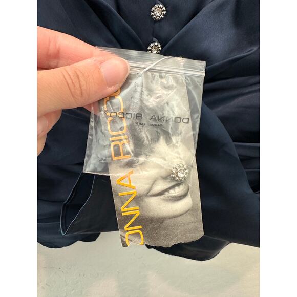 🆕 DONNA RICCO | Petite Dark Blue Silk Corset Fitted Long Sleeve Blouse | 10 - Picture 7 of 7